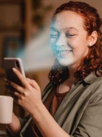 Woman doing identity verification via phone